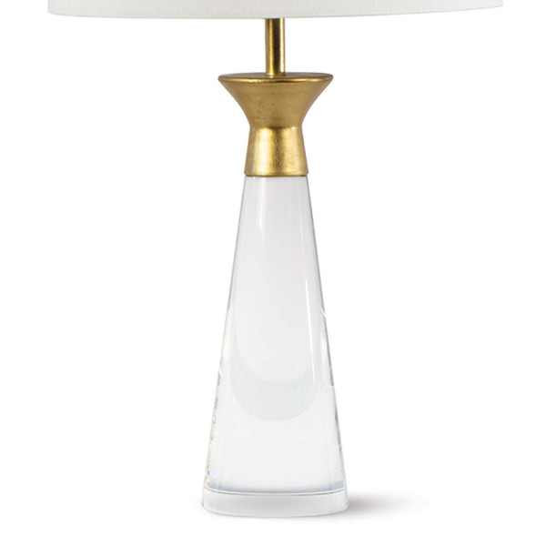 Crystal lamp with gold finish and a linen shade